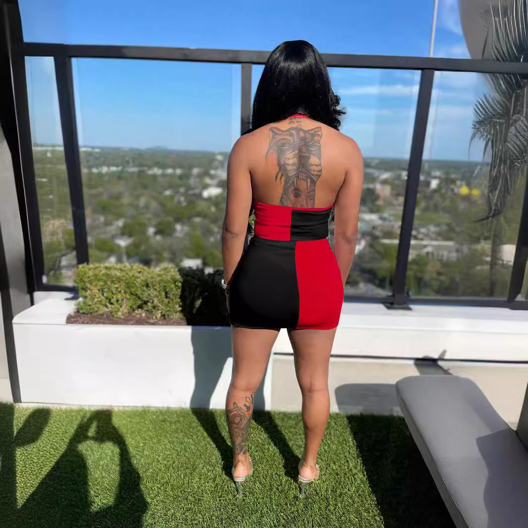 Sharee Summer New Arrival Sexy Party Skirts Sets Halter Crop Top High Waist Skirt Matching Patchwork Zipper 2 Piece Set Women