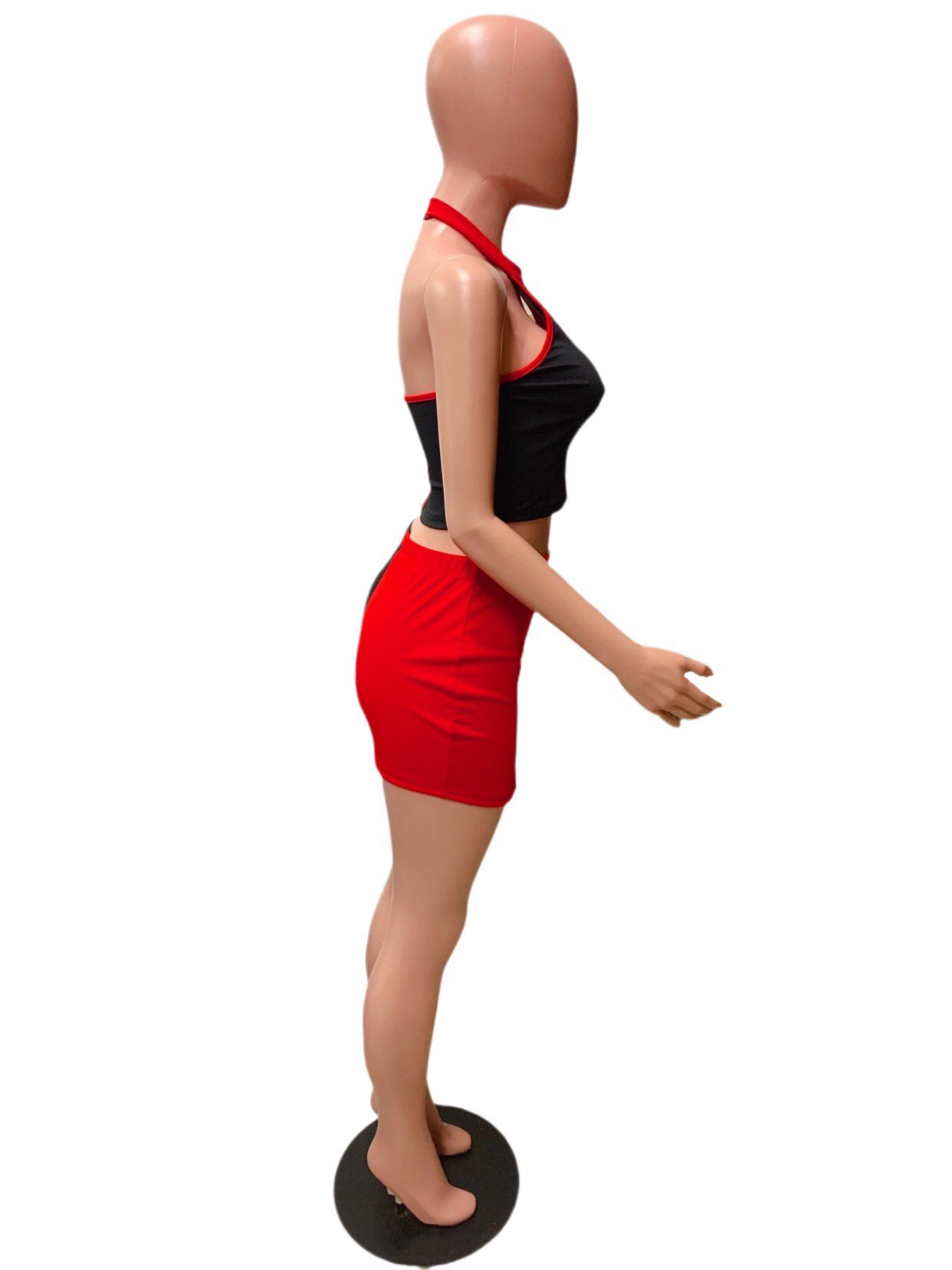 Sharee Summer New Arrival Sexy Party Skirts Sets Halter Crop Top High Waist Skirt Matching Patchwork Zipper 2 Piece Set Women