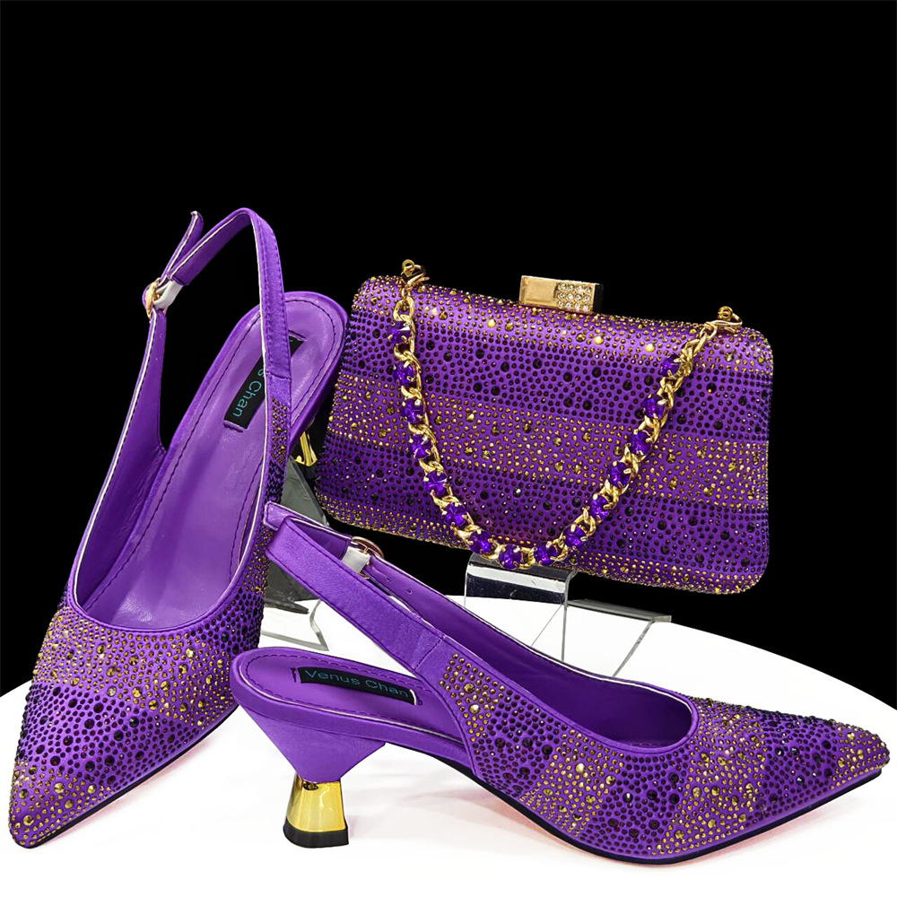 wholesale Beautiful Women Design Italian Shoes Bag Set With Stones Pu Material Shoes Matching Bag Set For Wedding Occasion