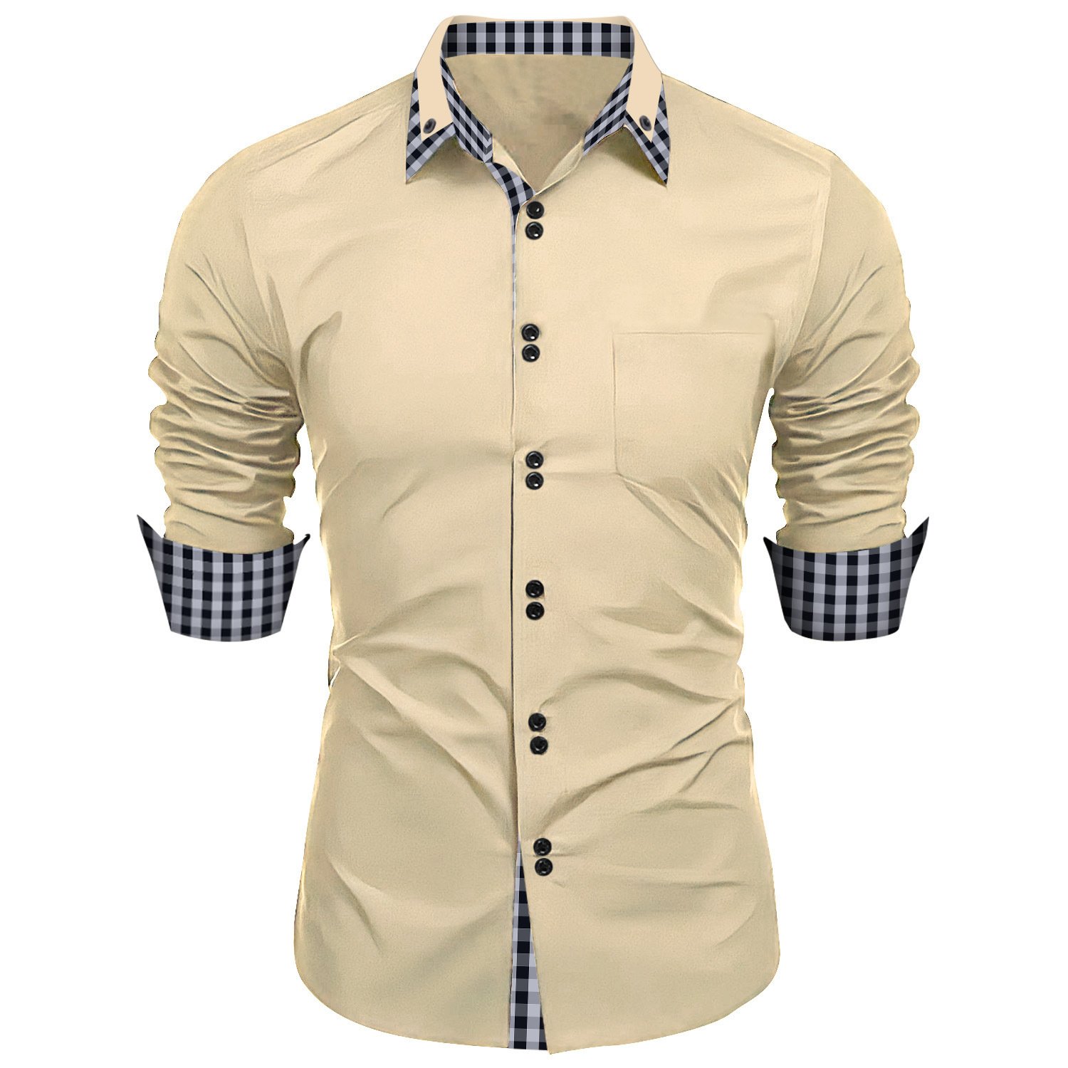 Men's Slim Casual Long Sleeve Shirt Spring and Autumn New Fashion Plaid with Breathable Feature Color Matching Business Shirt