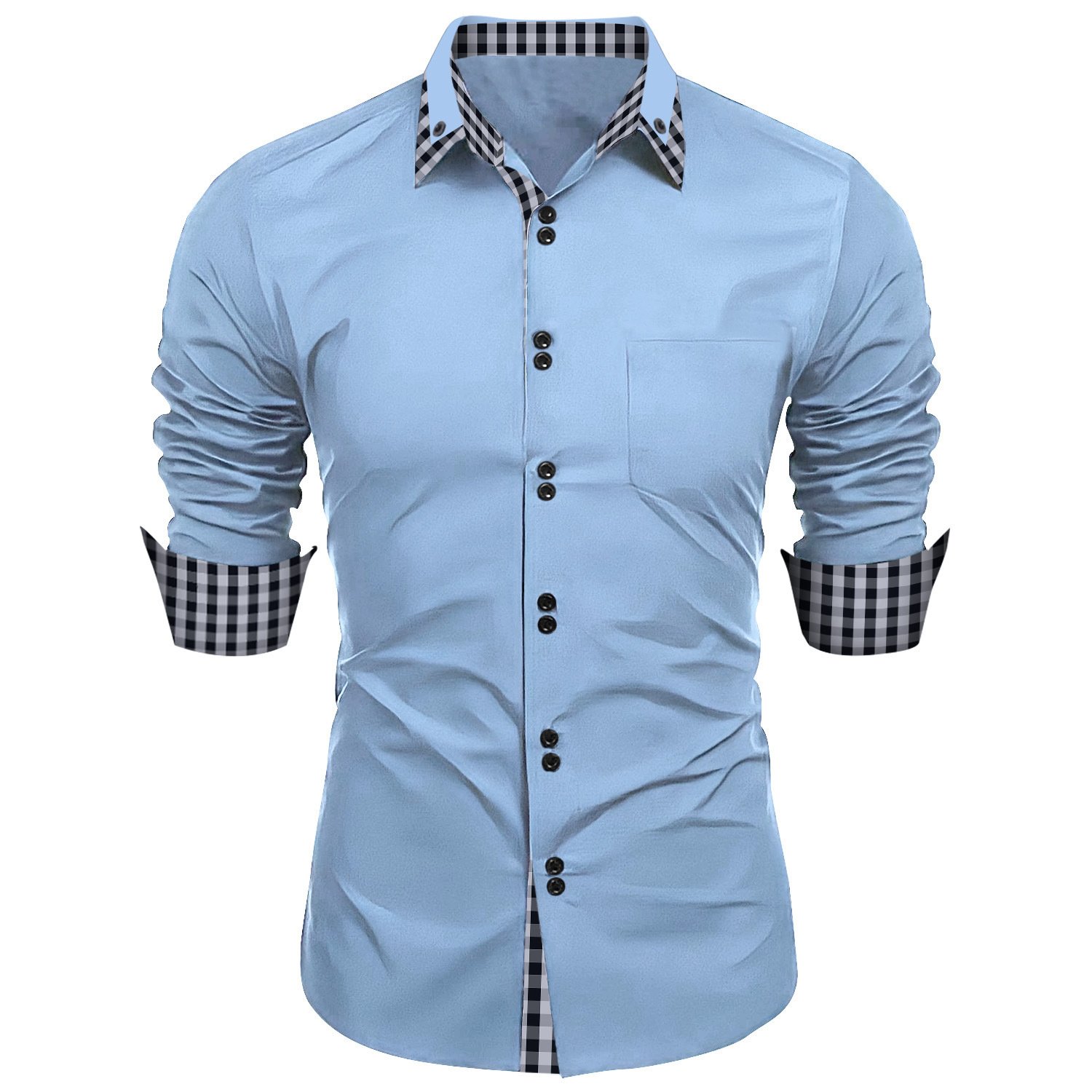 Men's Slim Casual Long Sleeve Shirt Spring and Autumn New Fashion Plaid with Breathable Feature Color Matching Business Shirt
