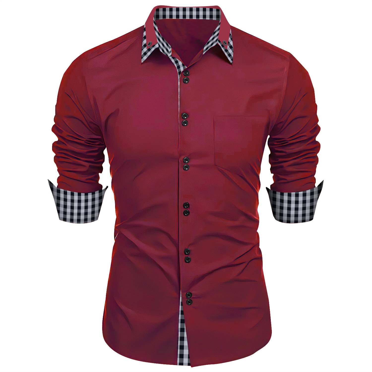 Men's Slim Casual Long Sleeve Shirt Spring and Autumn New Fashion Plaid with Breathable Feature Color Matching Business Shirt