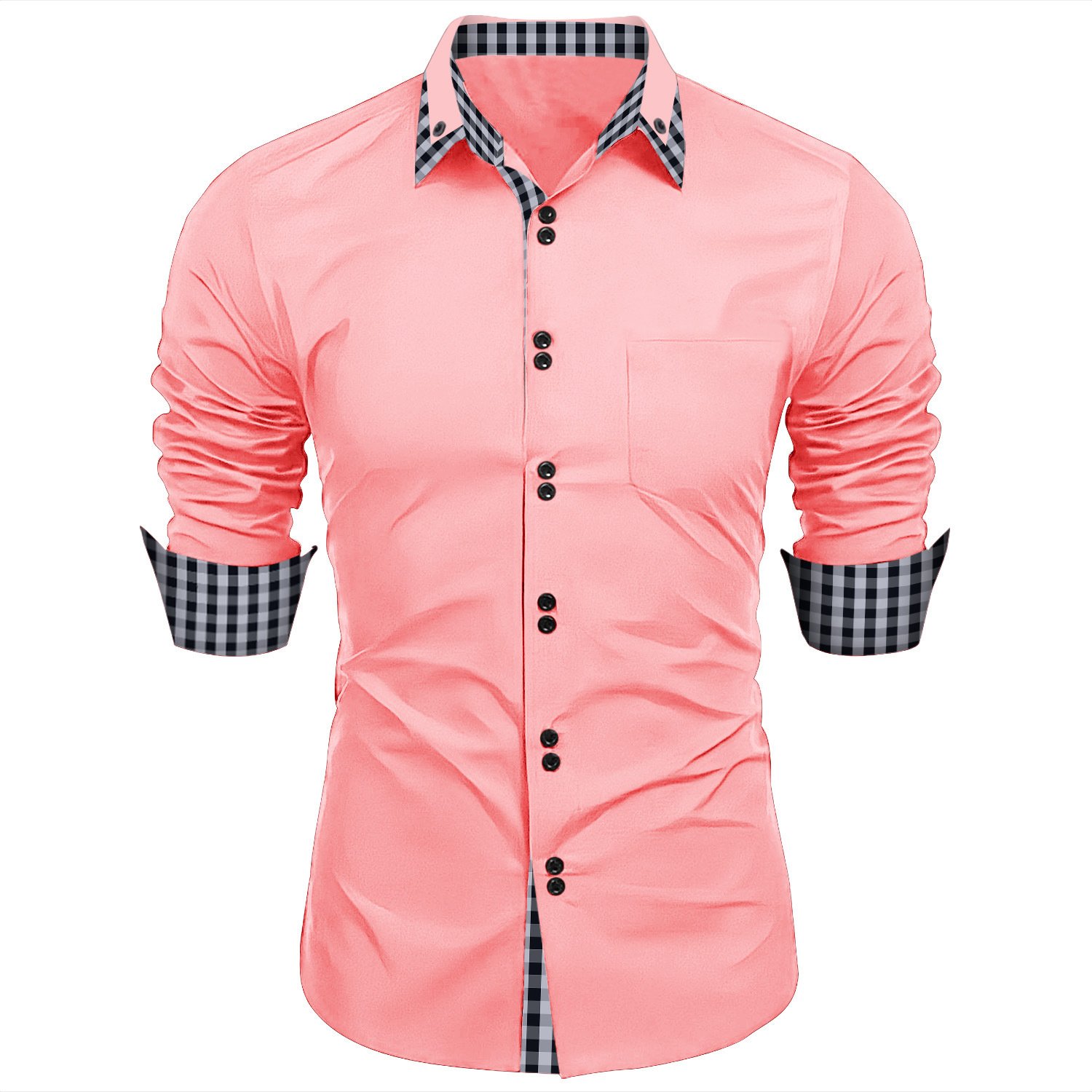 Men's Slim Casual Long Sleeve Shirt Spring and Autumn New Fashion Plaid with Breathable Feature Color Matching Business Shirt