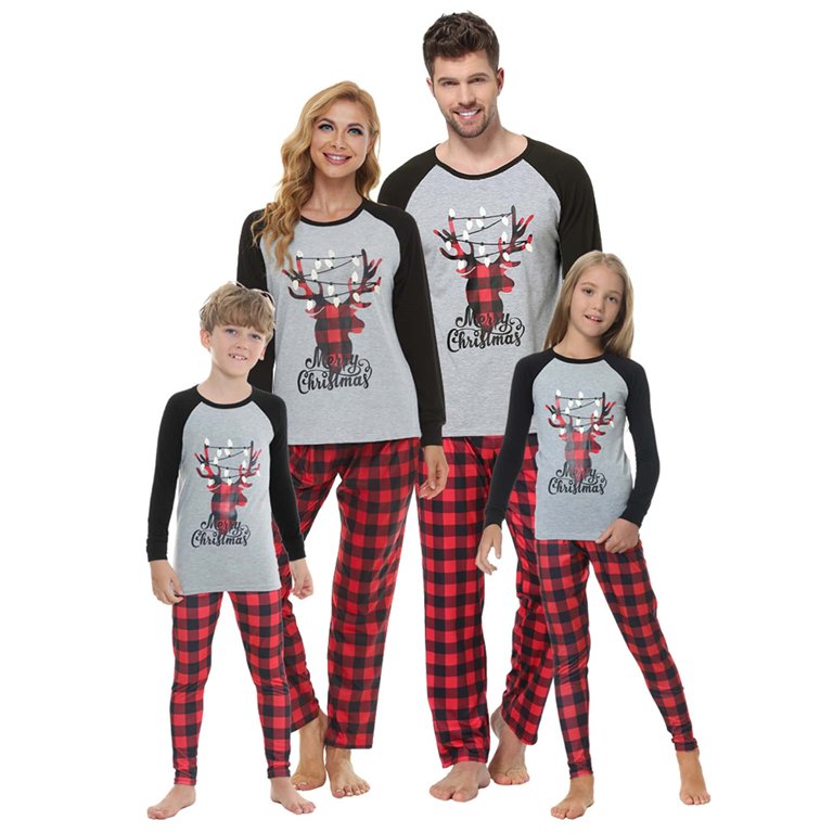 Family Matching Christmas Pajamas Set Winter Warm Sleepwear PJS Set for Couples and Kids