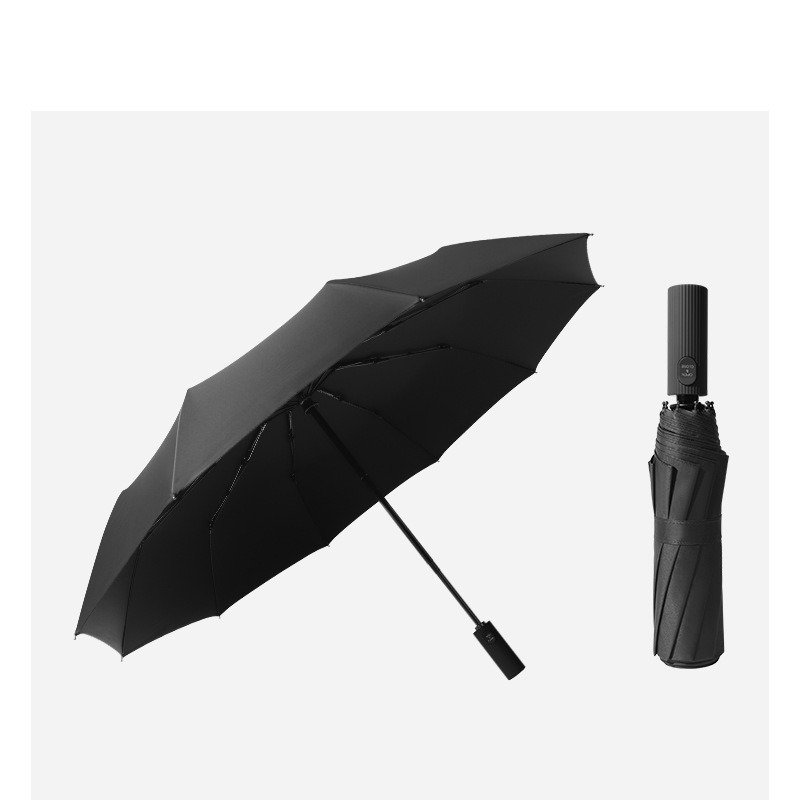 New 10-Bone Semi-Automatic Large Business Umbrella Color-Matching Handle Windproof Reinforced Vinyl Sunshade Travel Printed