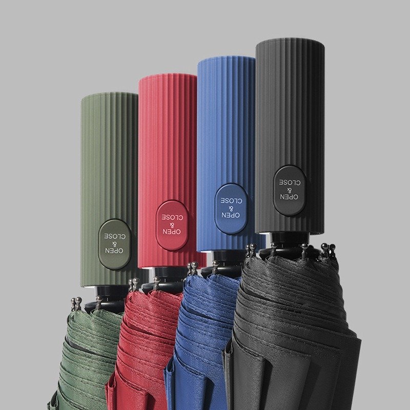 New 10-Bone Semi-Automatic Large Business Umbrella Color-Matching Handle Windproof Reinforced Vinyl Sunshade Travel Printed