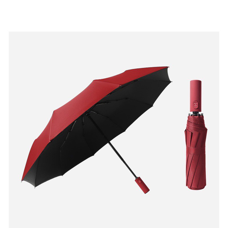 New 10-Bone Semi-Automatic Large Business Umbrella Color-Matching Handle Windproof Reinforced Vinyl Sunshade Travel Printed