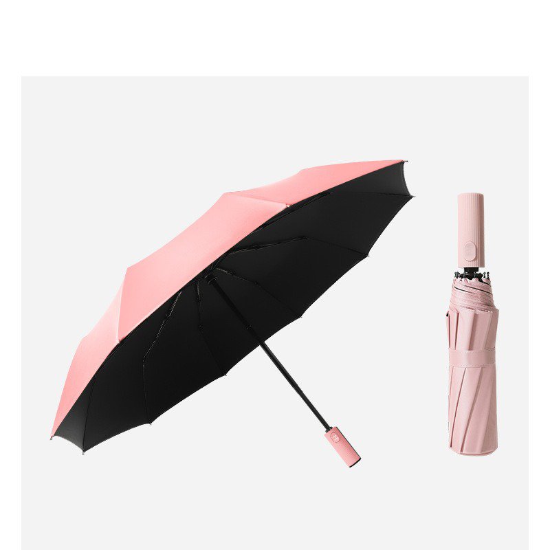 New 10-Bone Semi-Automatic Large Business Umbrella Color-Matching Handle Windproof Reinforced Vinyl Sunshade Travel Printed