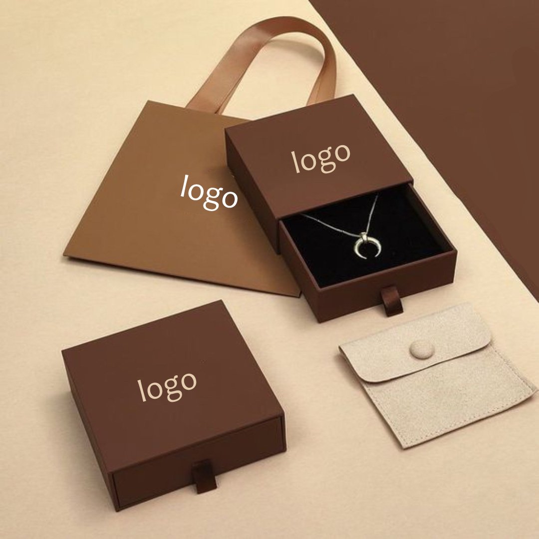 Luxury Cardboard Drawer Jewelry Box with Ribbon Handle & Velvet EVA Insert Matching Paper Bag Set