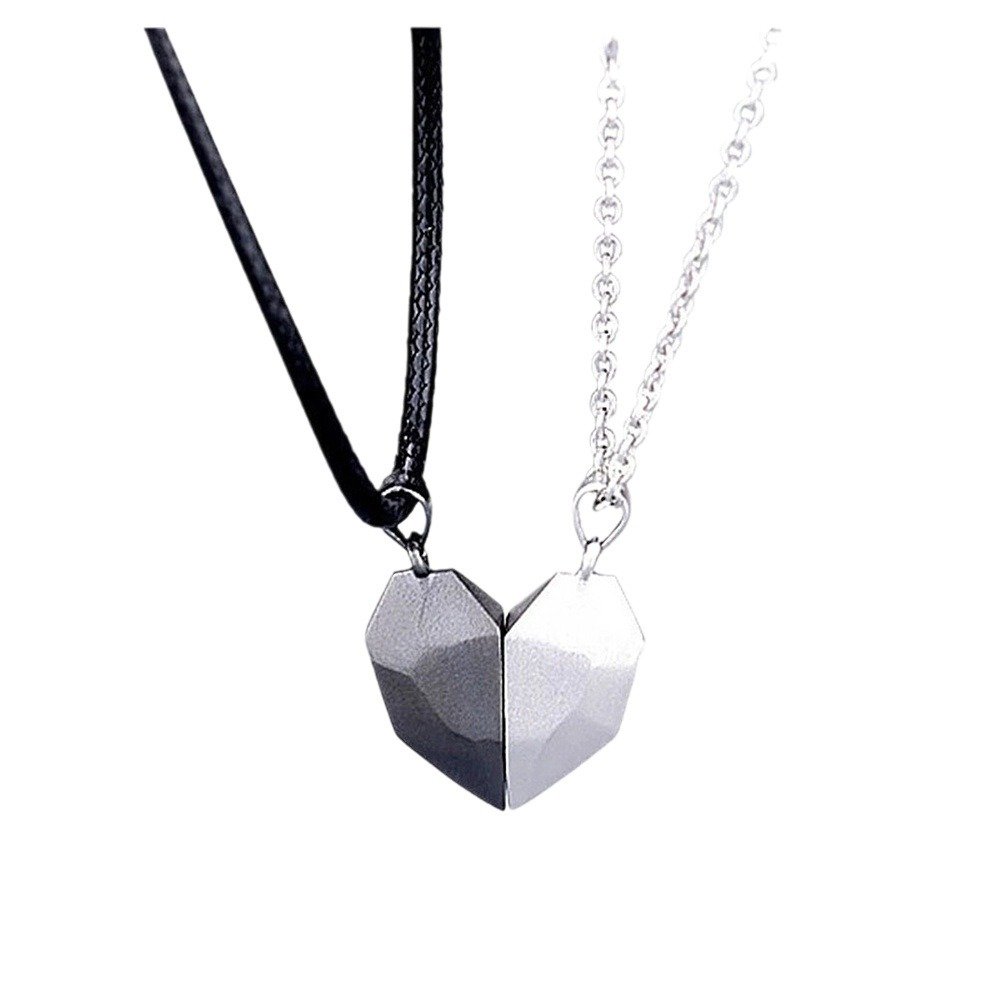 Romantic Valentine's Day Magnet Wish Stone Couple Necklace Jewelry Magnetic Love Heart Pendant Matching Magnet Heart Necklace