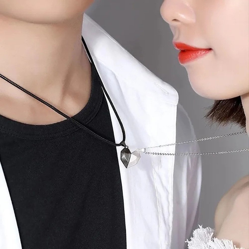 Romantic Valentine's Day Magnet Wish Stone Couple Necklace Jewelry Magnetic Love Heart Pendant Matching Magnet Heart Necklace