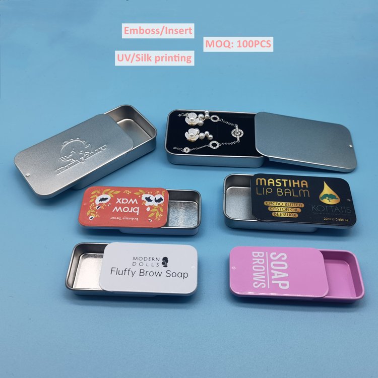 100ml 3oz Custom Logo Emboss Foam Insert Rectangular Black White Metal Push-pull Slide Up Tin
