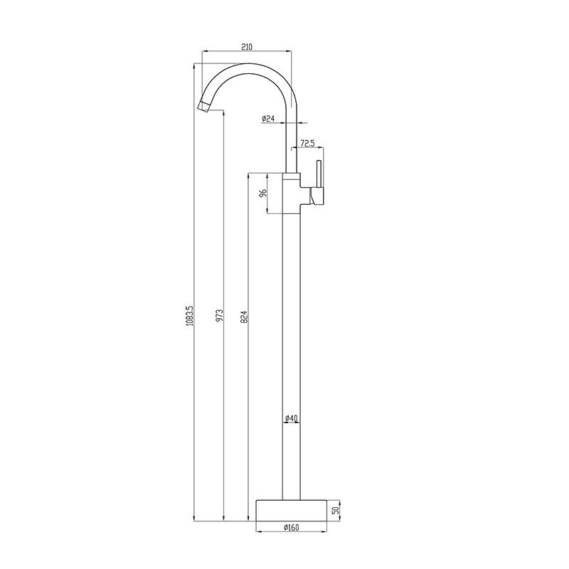 Floor Standing Tap Matching With Free Stand Bathtub, Brass Body Floor Mounted Freestanding Faucet