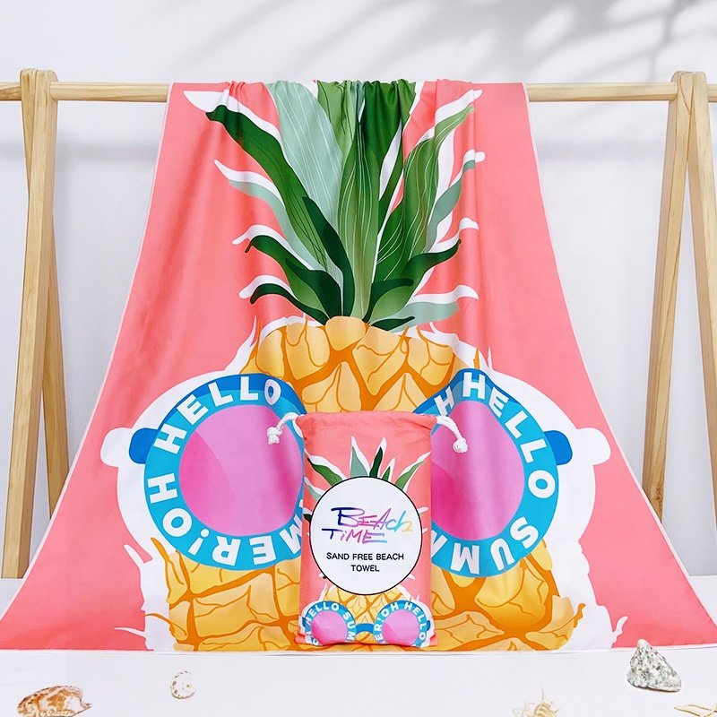 2023 Wholesale Stock Quickest Dry Suede Fabric Sand Free Microfiber Beach Towels with matching pouch bag for Swim, Beach, Gym