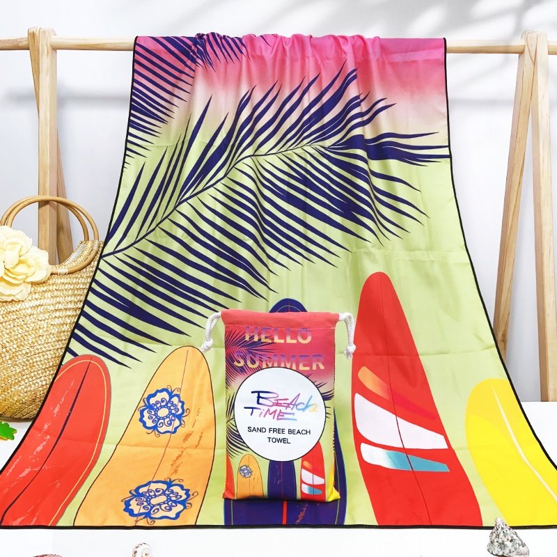2023 Wholesale Stock Quickest Dry Suede Fabric Sand Free Microfiber Beach Towels with matching pouch bag for Swim, Beach, Gym