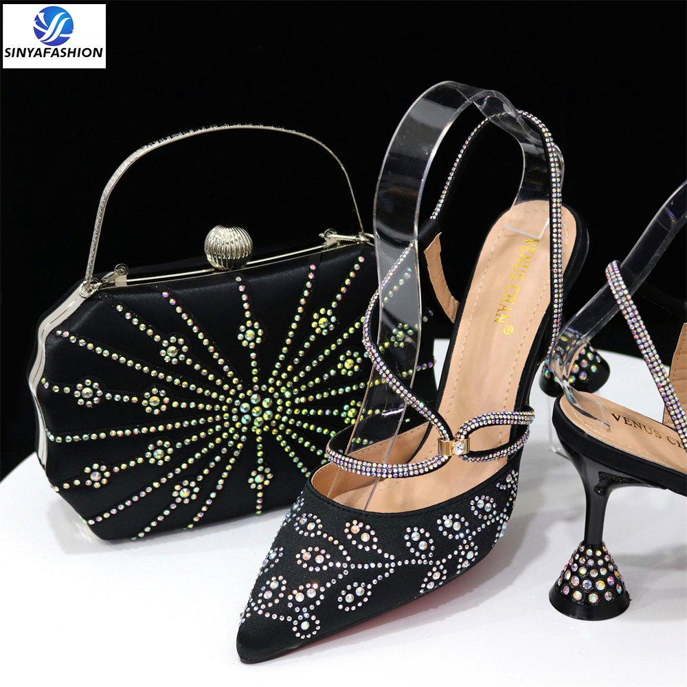 Sinya Hot Sell Wedding Italian Shoes Bag Set High Quality Women Pu Shoes Match Bag set High Quality shoes set