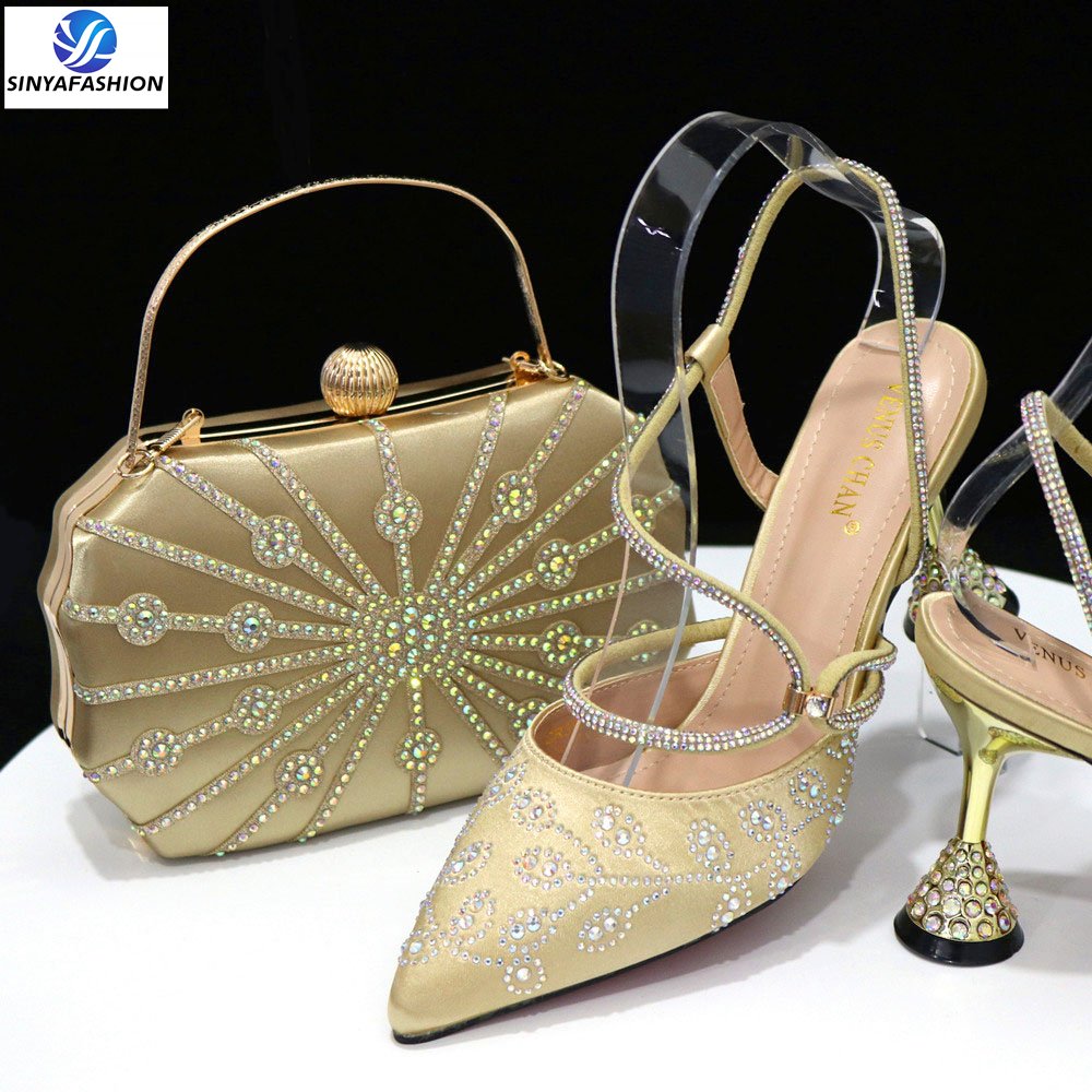 Sinya Hot Sell Wedding Italian Shoes Bag Set High Quality Women Pu Shoes Match Bag set High Quality shoes set
