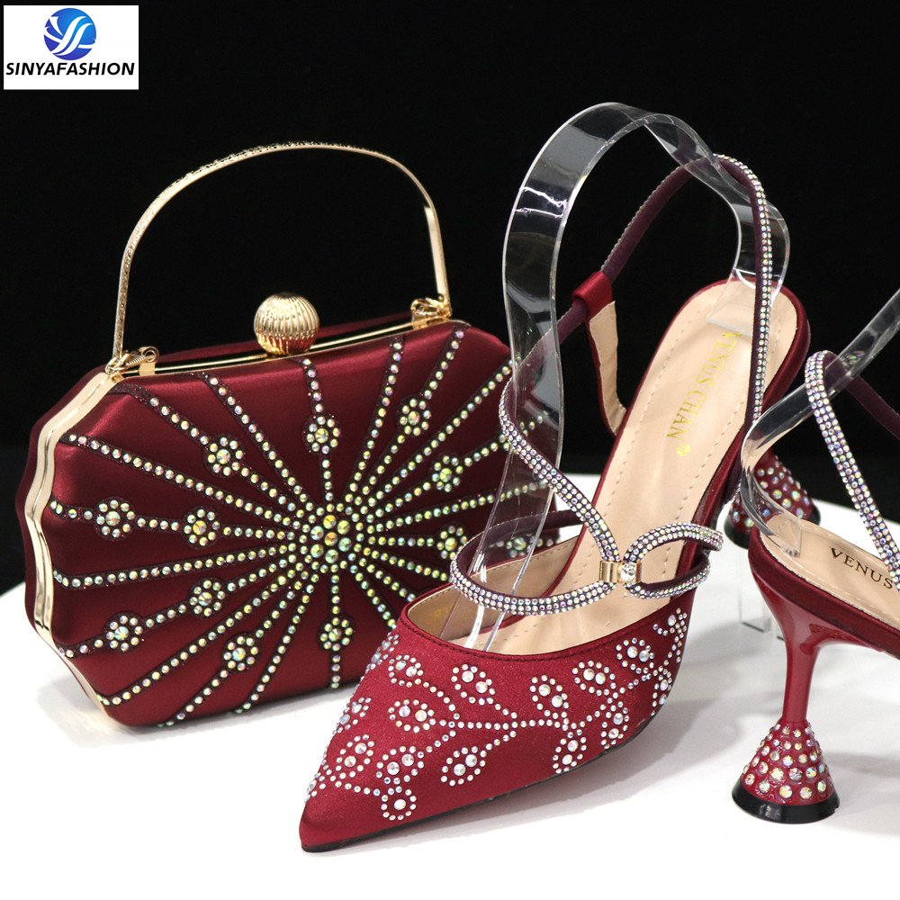 Sinya Hot Sell Wedding Italian Shoes Bag Set High Quality Women Pu Shoes Match Bag set High Quality shoes set