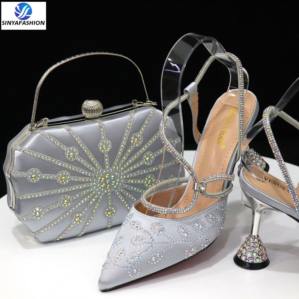 Sinya Hot Sell Wedding Italian Shoes Bag Set High Quality Women Pu Shoes Match Bag set High Quality shoes set