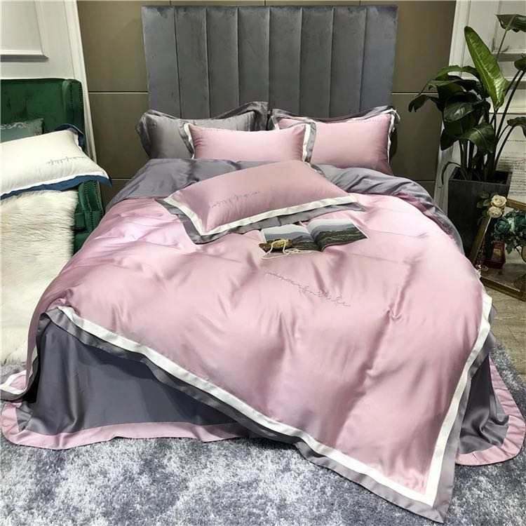 Double Face 100% Tencel Lenzing Color Matching With Edges Family 5 PCS Bedding Set