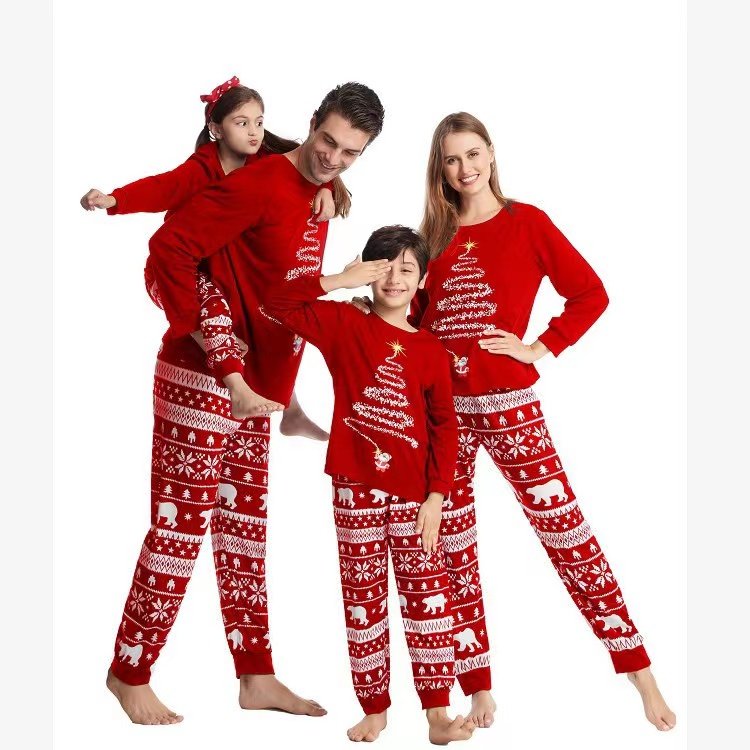 High Quality Parent Child Christmas Family Matching Outfits Autumn Winter Two Pieces Long Sleeves Mommy and Me Pyjamas