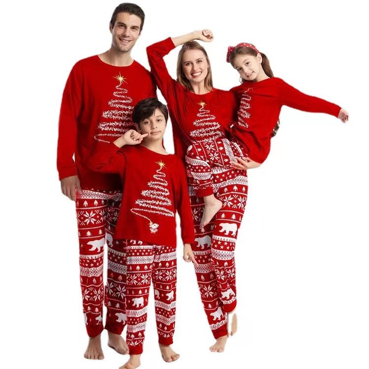 High Quality Parent Child Christmas Family Matching Outfits Autumn Winter Two Pieces Long Sleeves Mommy and Me Pyjamas