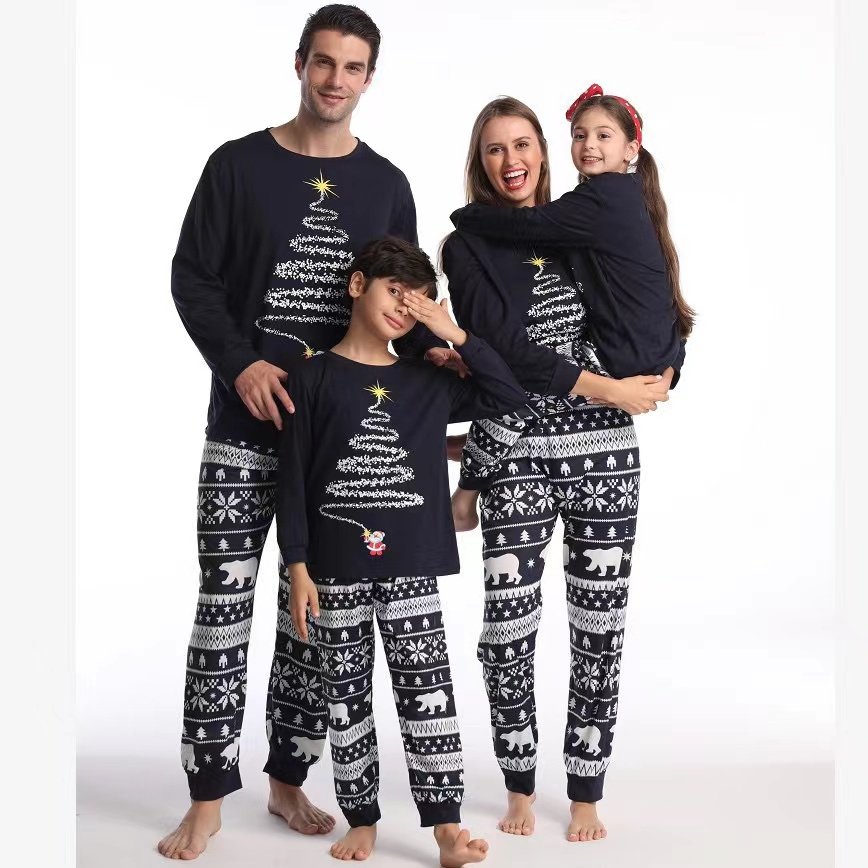 High Quality Parent Child Christmas Family Matching Outfits Autumn Winter Two Pieces Long Sleeves Mommy and Me Pyjamas