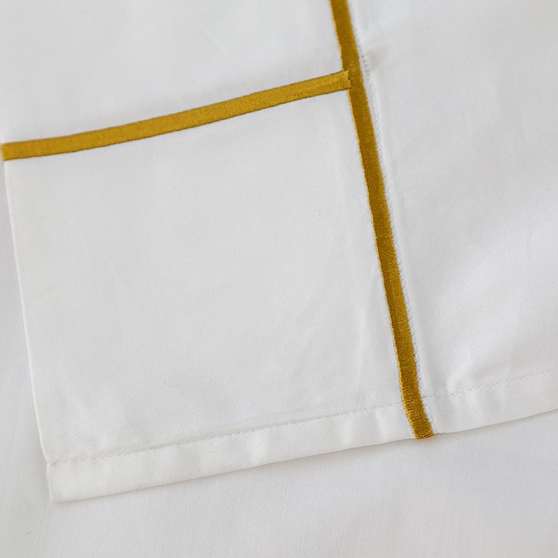 OEKO-Tex certified Gold embroidery King size luxury bed sheet sets 100% cotton white hotel bed linen fitted bed sheets set