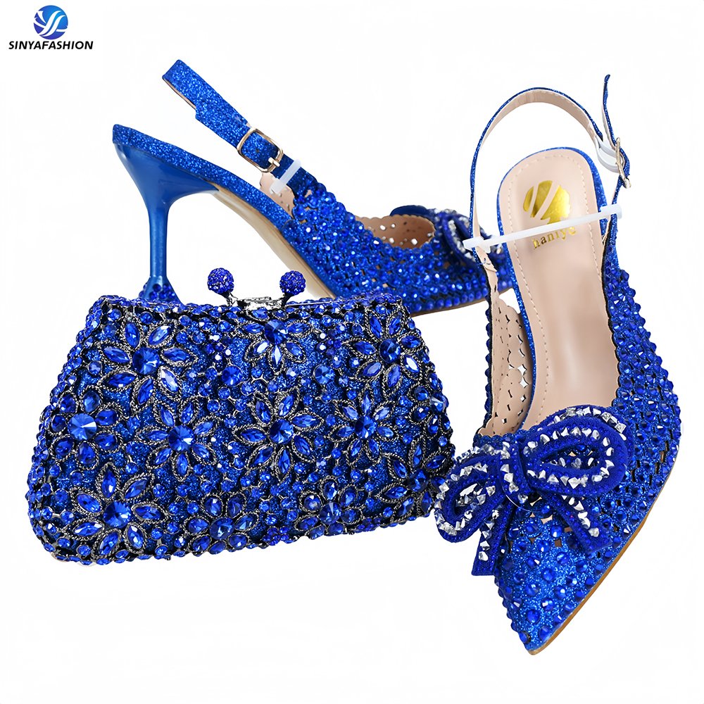 Sinya Handcrafted Custom Crystal Bags And Matching Shoes Luxury Italian Wholesale Shoe And Bag Set For Women