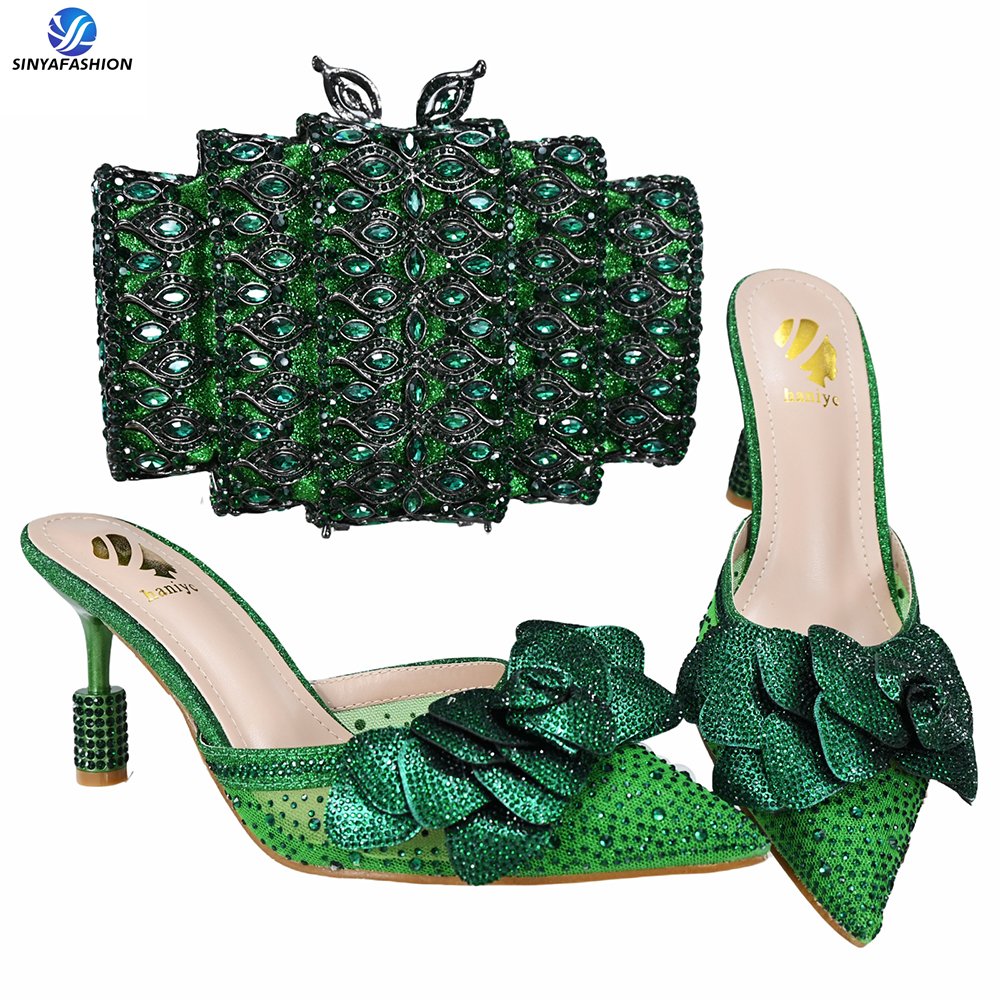 Sinya Handcrafted Custom Crystal Bags And Matching Shoes Luxury Italian Wholesale Shoe And Bag Set For Women