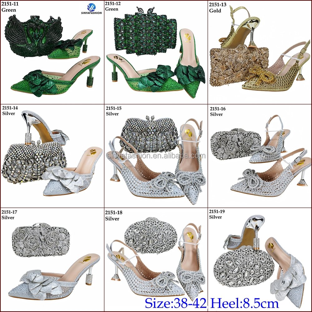 Sinya Handcrafted Custom Crystal Bags And Matching Shoes Luxury Italian Wholesale Shoe And Bag Set For Women