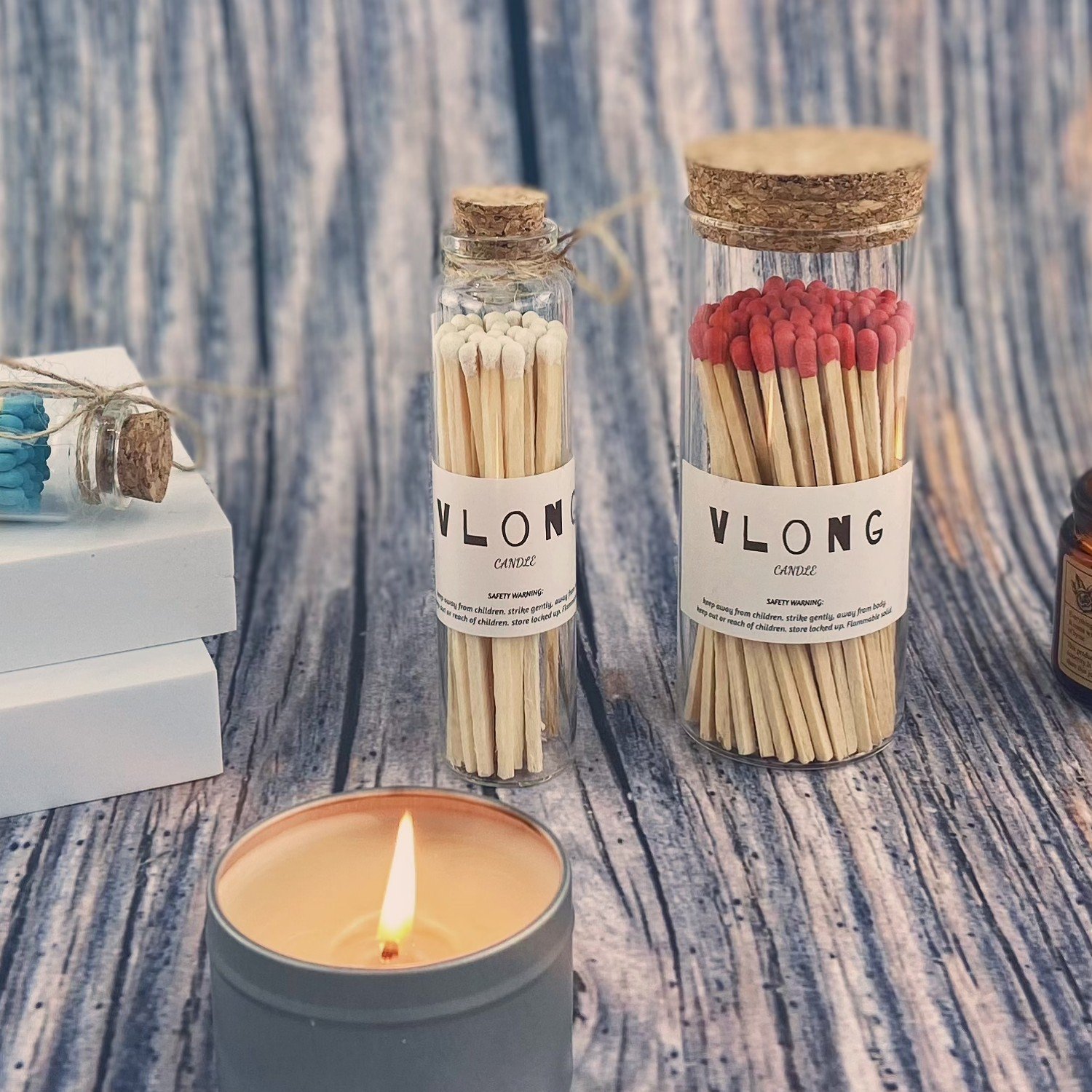 Safety Mini Glass Long Incense Candle Colored Matches Glass Jar with Striking Candle Matches in Glass Jar Match