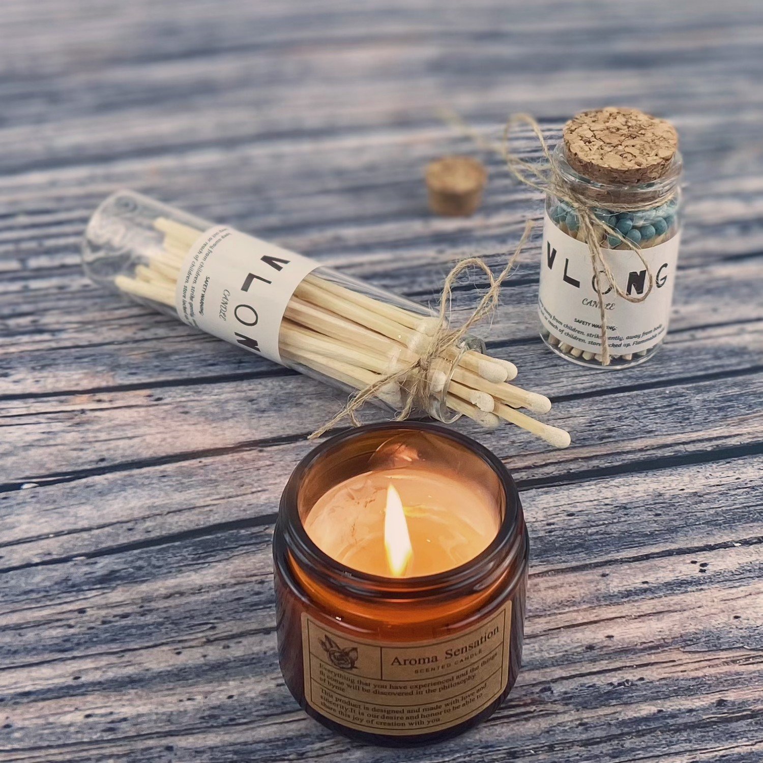 Safety Mini Glass Long Incense Candle Colored Matches Glass Jar with Striking Candle Matches in Glass Jar Match