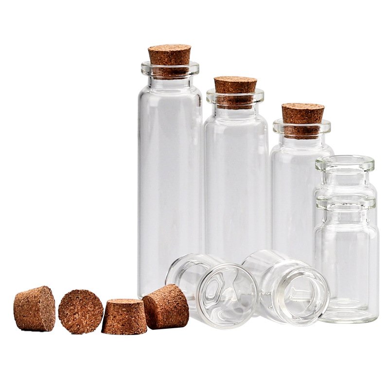 Wholesale mini wishing bottle 5ml 10ml 15ml 20ml 25ml glass vials Clear Glass Match Storage Jar with cork stopper