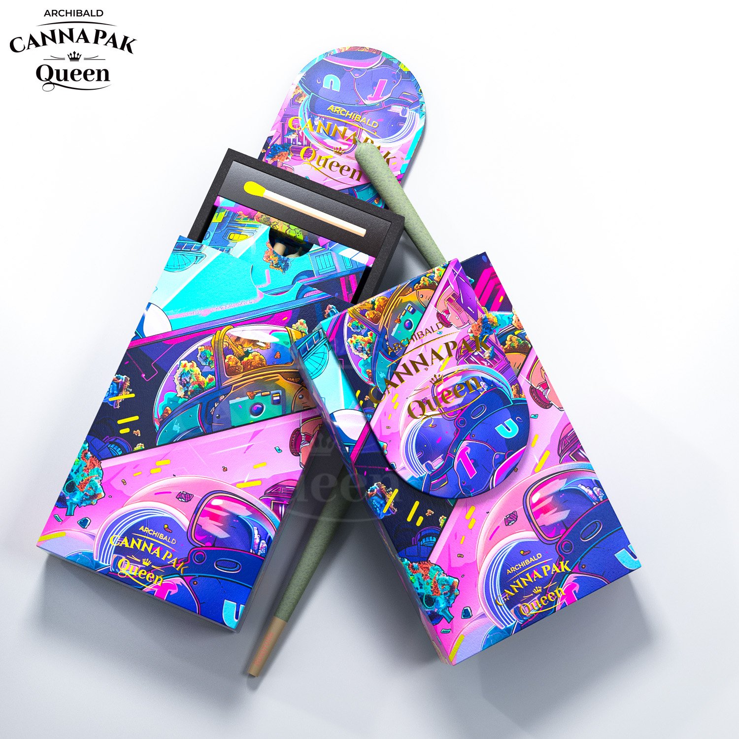 Archibald Exported Good Quality Tobacco Box Child Resistant Slide Out Cassette Tape Pre Roll Cig Box With Match