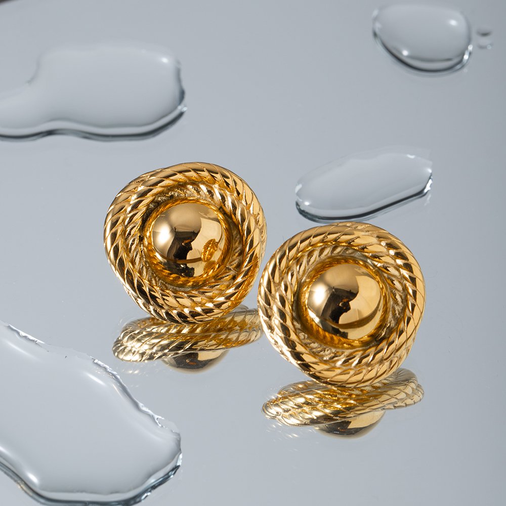 J&D All-match 18k PVD Gold Stainless Steel Jewelry Simple High Polish Smooth Rope Texture Earring Chunky