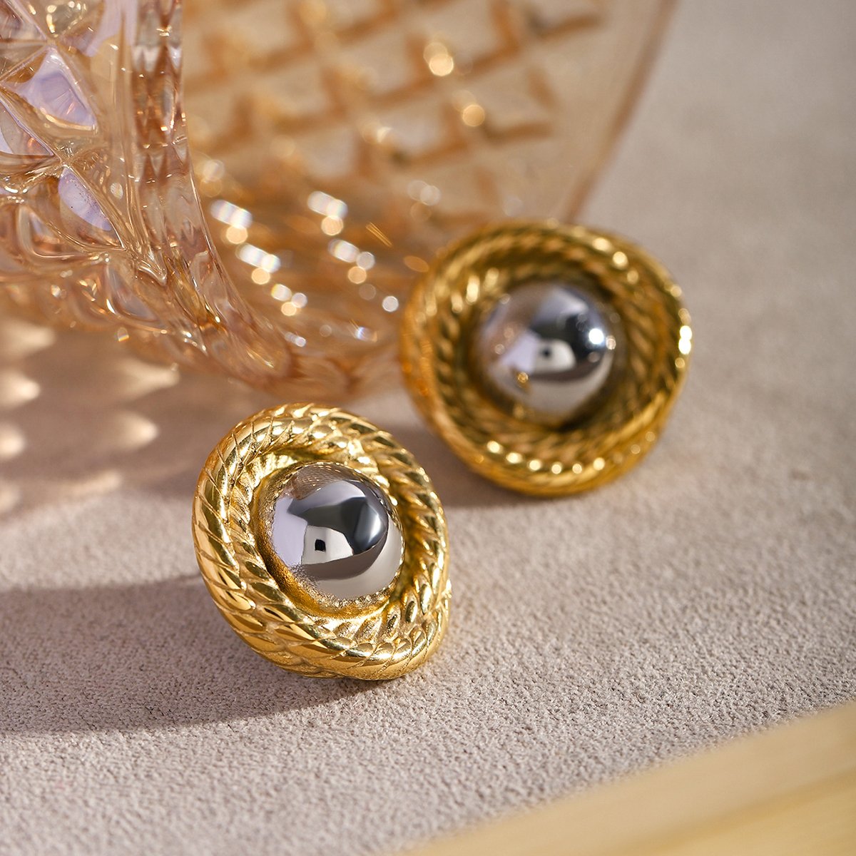 J&D All-match 18k PVD Gold Stainless Steel Jewelry Simple High Polish Smooth Rope Texture Earring Chunky
