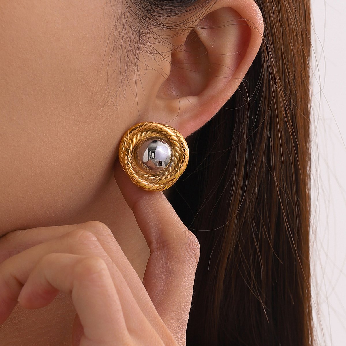 J&D All-match 18k PVD Gold Stainless Steel Jewelry Simple High Polish Smooth Rope Texture Earring Chunky