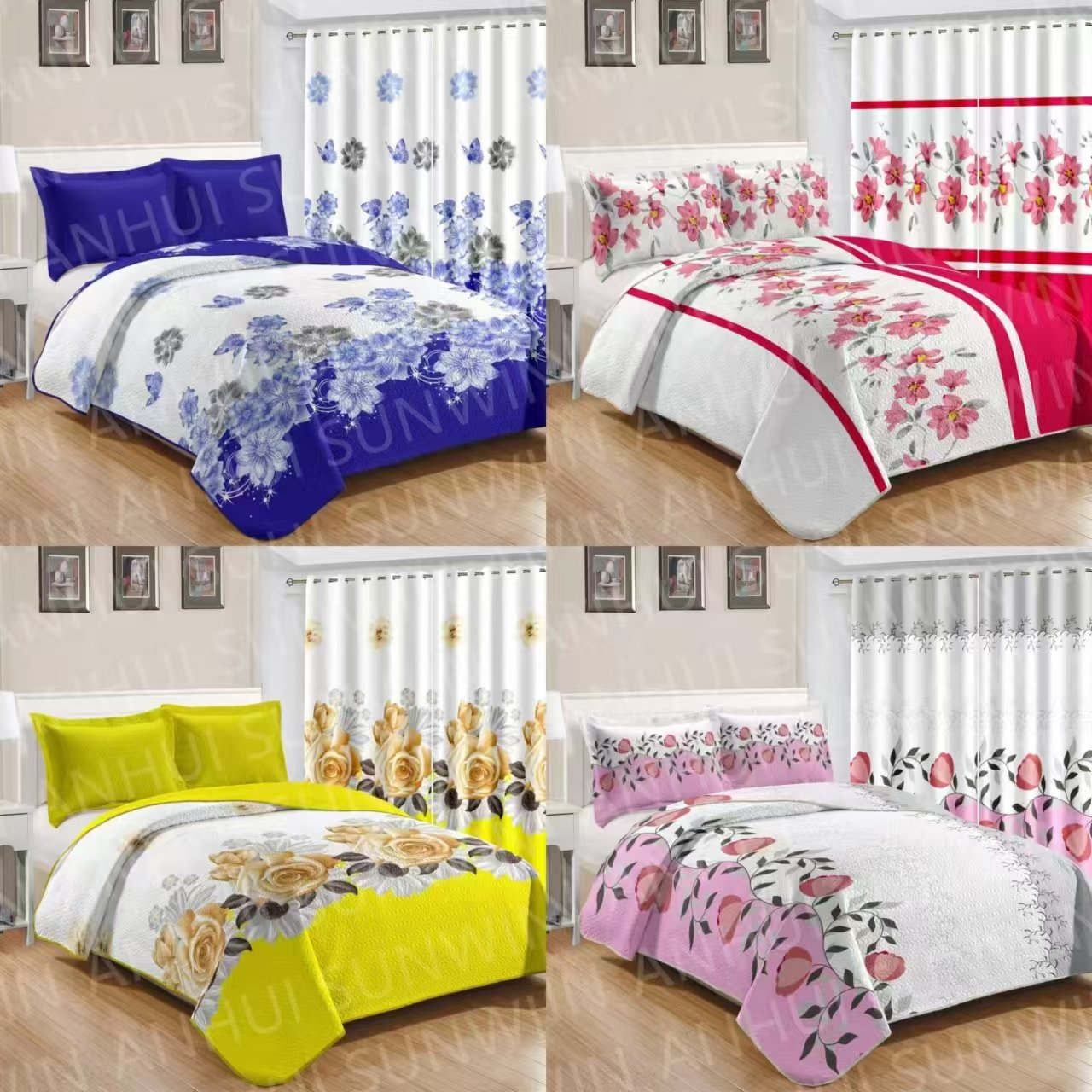 New Arrival King Size Bed Sheet Set 6 Pieces Bedding Set With Matching Curtains 100% Microfiber Bedding Sheet Set For All Season