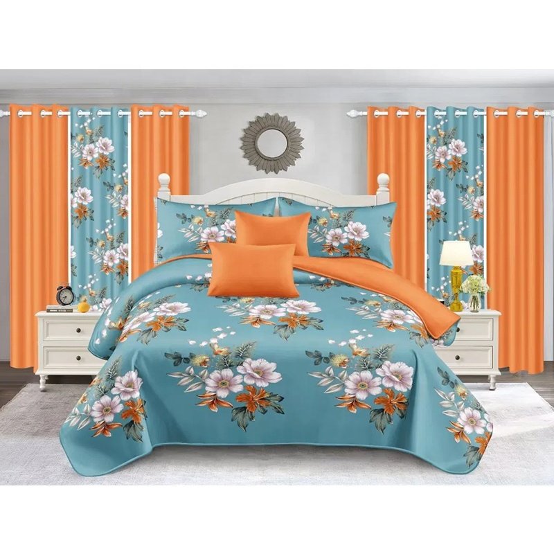 king size 26 pieces designer bed sheet set with matching curtains ready to ship polyester bedding for bedroom