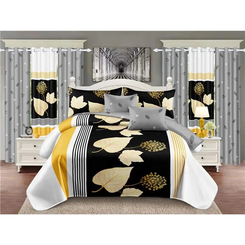 king size 26 pieces designer bed sheet set with matching curtains ready to ship polyester bedding for bedroom