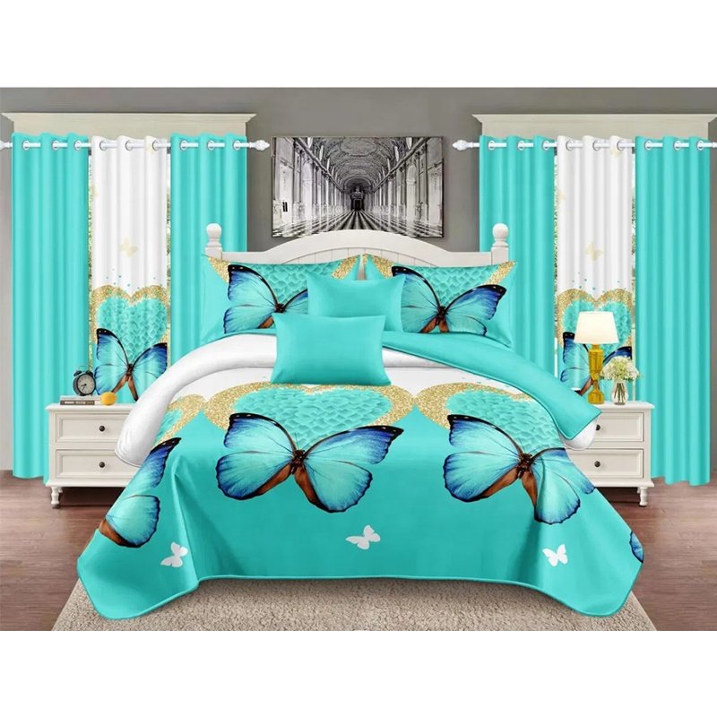 king size 26 pieces designer bed sheet set with matching curtains ready to ship polyester bedding for bedroom