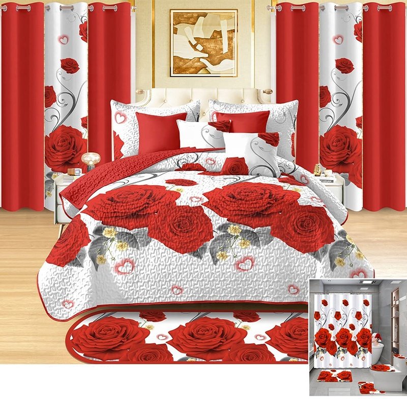 king size 26 pieces designer bed sheet set with matching curtains ready to ship polyester bedding for bedroom