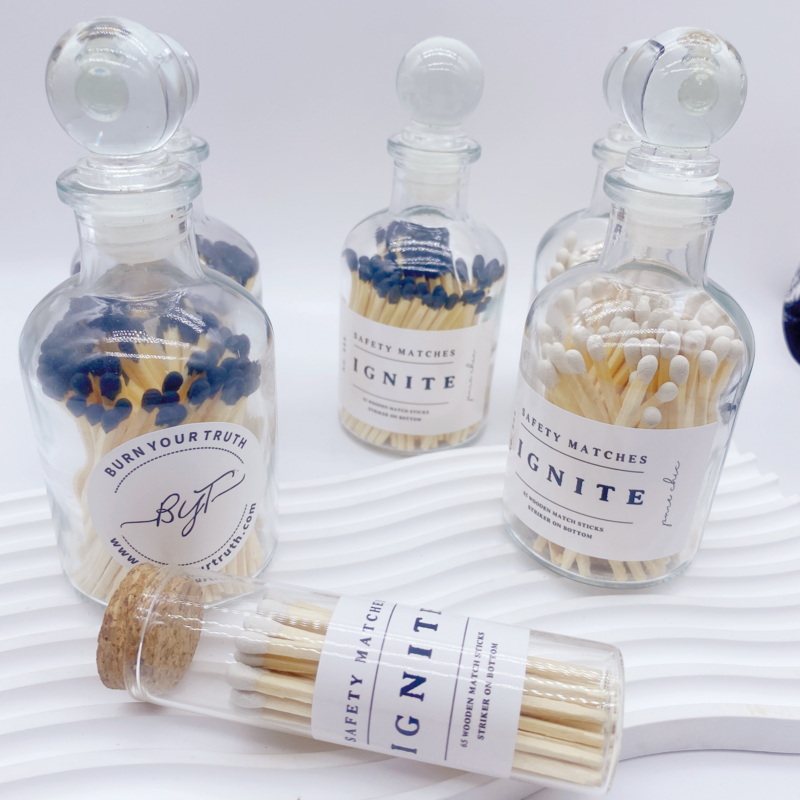 Matches in Glass Bottle Wholesale Factory Colored Printed New Design Long Wooden Safety Support customized logo matches