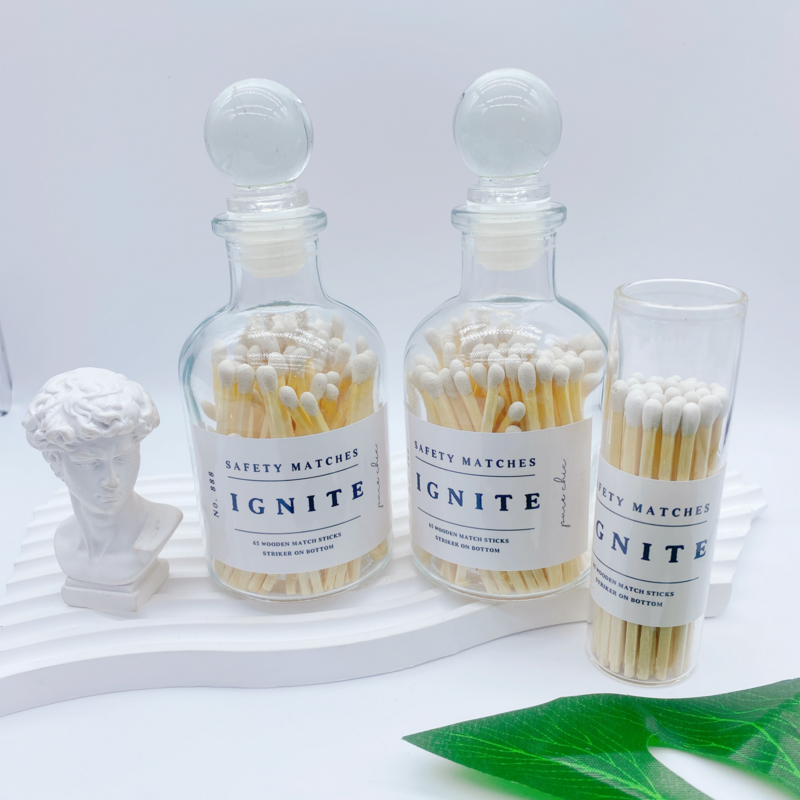 Matches in Glass Bottle Wholesale Factory Colored Printed New Design Long Wooden Safety Support customized logo matches