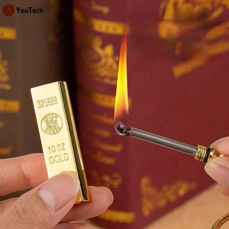 Jiaxin factory wholesale Cheap Metal Keychain Lighter Multifunctional Golden Bar Shaped Refillable Match Kerosene Lighters