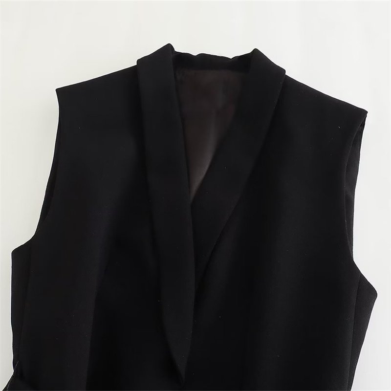 TAOP&ZA 2023 black vest women's summer new all-match slim with belt sleeveless V-neck casual elegant long vest 7848187