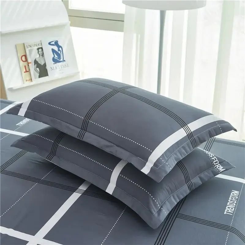 100% Cotton Pillowcase Colorful Printed 3 Pieces Pure Cotton Pillow Cover Flat Sheet For Queen Size Bed