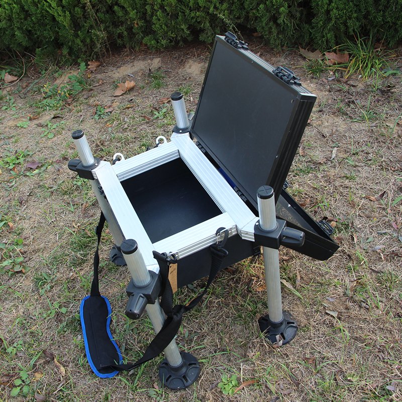 Selco Fishing Seat Box Double Storage Aluminum Alloy Fishing Seat Box With Telescopic Legs Match Fishing Seat Boxes