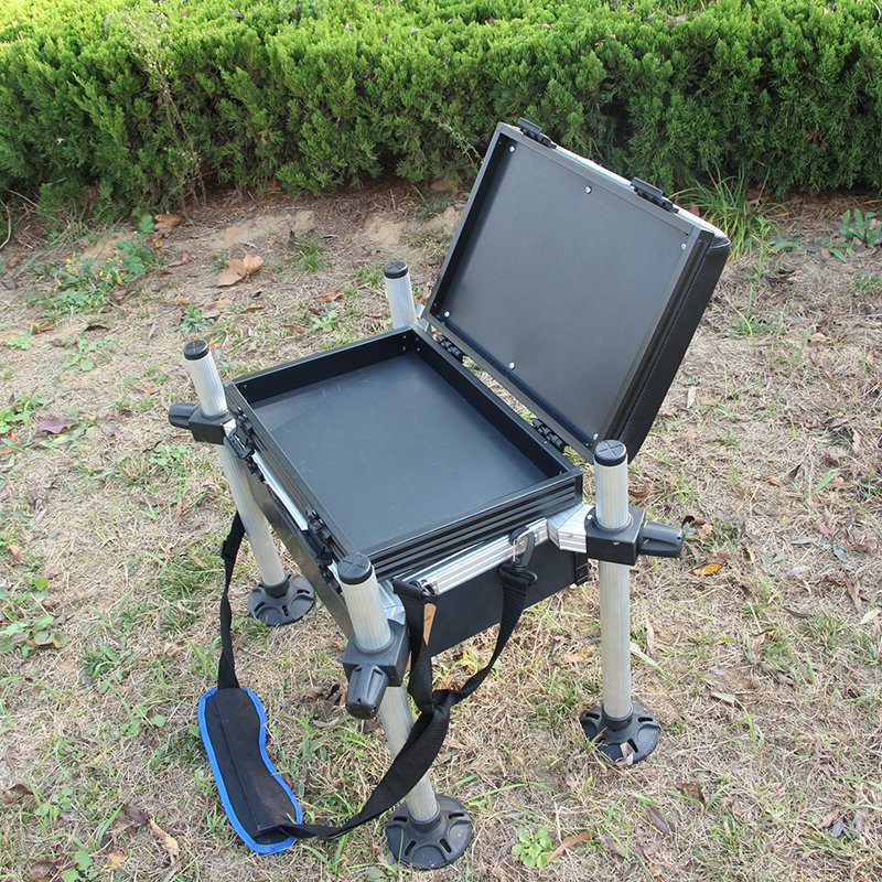 Selco Fishing Seat Box Double Storage Aluminum Alloy Fishing Seat Box With Telescopic Legs Match Fishing Seat Boxes